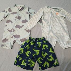 Carter's 2 pack swimsuits plus I Play swim shorts size 18 month